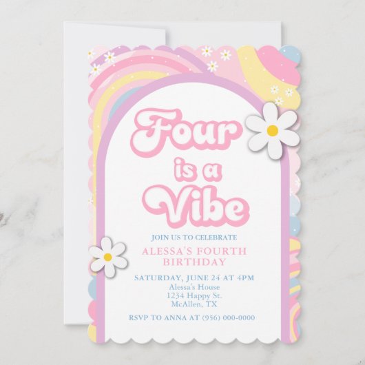 Vibe Groovy, Retro Girl Pastel Colors Einladung (Vorderseite)