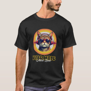 VIBE MODE Musikliebhaber" Retro-DJ-Katze-T-Shirt T-Shirt