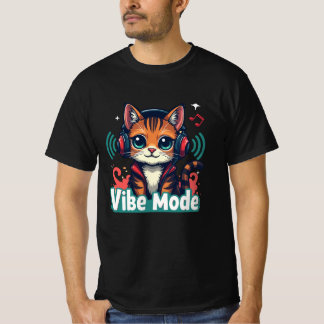 Vibe Mode" Süßes Cartoon-Katz-Shirt | T-Shirt