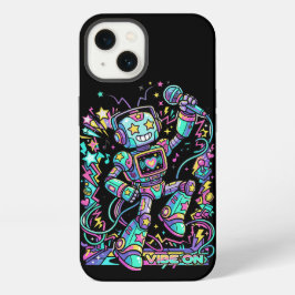 VIBE ON Neon Robot DJ – Colorful Music Mascot Stre iPhone 13 Hülle