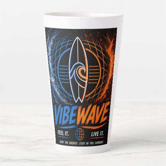 Vibe Wave Neon Surf Poster – Retro Synthwave-Ästhe Milchtasse (Vorderseite)