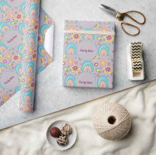 Vibes Aquamarin Color Summer Pattern der 70er Jahr Geschenkpapier
