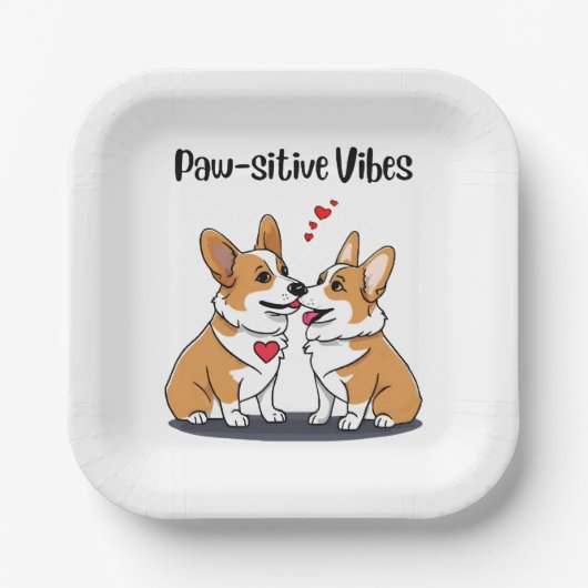 Vibes Corgis in Liebe Pappteller (Vorderseite)