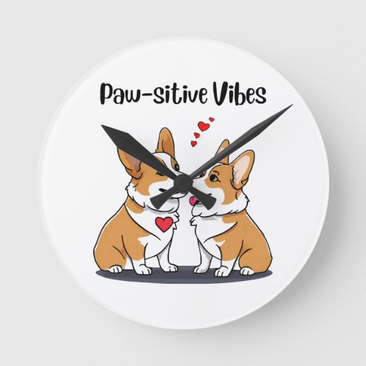 Vibes Corgis in Liebe Runde Wanduhr (Vorderseite)