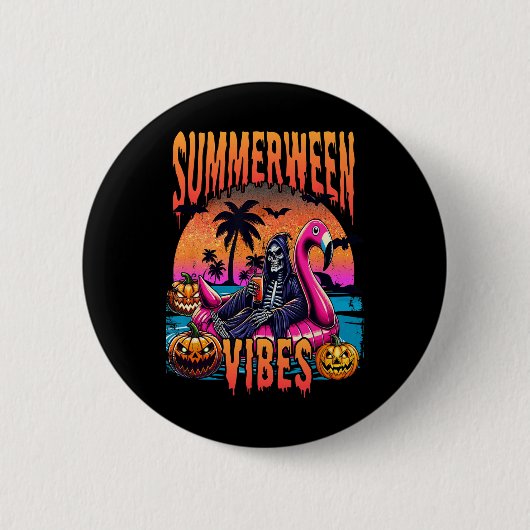 Vibes Halloween Sommerurlaub Skelett Float Button (Vorderseite)