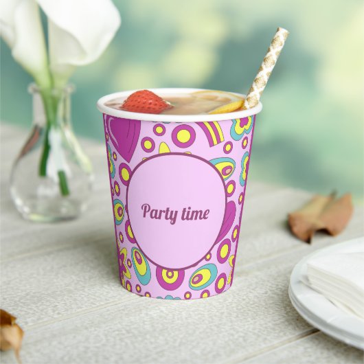 Vibes Lila Color Summer Pattern der 70er Jahre Pappbecher (In Situ)
