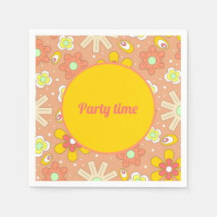 Vibes Peach Color Summer Pattern der 70er Jahre Serviette