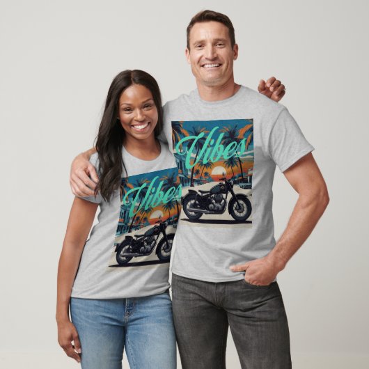 "Vibes" Retro Motorrad Sunset Street T-Shirt (Unisex)