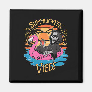 Vibes Skeleton Flamingo Spooky Halloween Summer Magnet