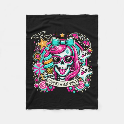 Vibes Skeleton Spooky Vacation Halloween Sommer 1 Fleecedecke (Vorderseite)