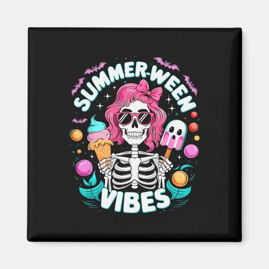 Vibes Skeleton Spooky Vacation Halloween Sommer Magnet (Vorne)