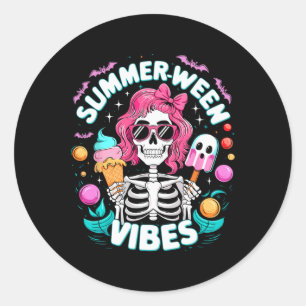 Vibes Skeleton Spooky Vacation Halloween Sommer Runder Aufkleber