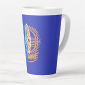 Vibewave Neon Surfbrett Design – Retro Wave Glow A Milchtasse (Rechte Ecke)