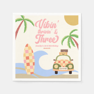 Vibin' & Three Surf Pink 3. Geburtstagsfeier Serviette
