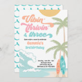 Vibin' Thrivin' & Three Retro Surf Strand Geburtst Einladung (Vorne/Hinten)