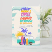 Vibin' Thrivin' & Three Surf Van 3rd Birthday Einladung (Stehend Vorderseite)