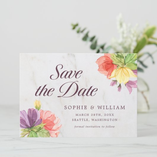 Vibranding Blooms Marble Save the Date (Stehend Vorderseite)