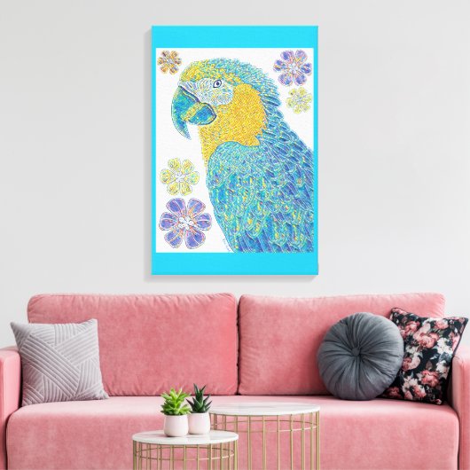 Vibranding Macaw Bird Floral Design Leinwanddruck (Insitu (Wohnzimmer))