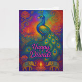 Vibranding Peacock & Lotus Happy Diwali Gruß Karte (Vorderseite)