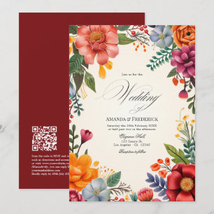 Vibranding Watercolor Floral Fiesta Wedding QR Cod Einladung