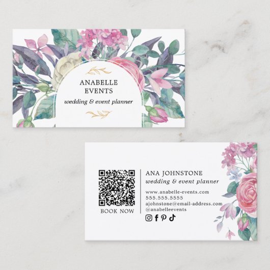 Vibranend blühender QR-Code für Florals Visitenkarte (Vorne/Hinten)