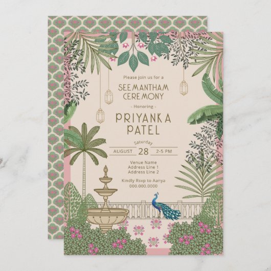Vibranend Elegant Indian Seemantham Zeremonie Einladung (Vorne/Hinten)