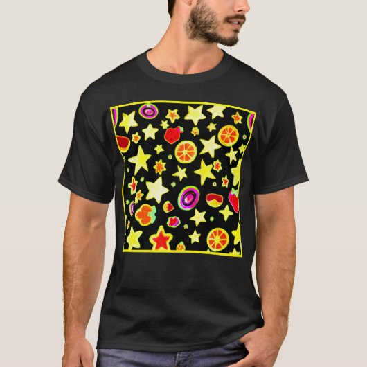Vibranend farbiges Explosionssternmuster T-Shirt (Vorderseite)