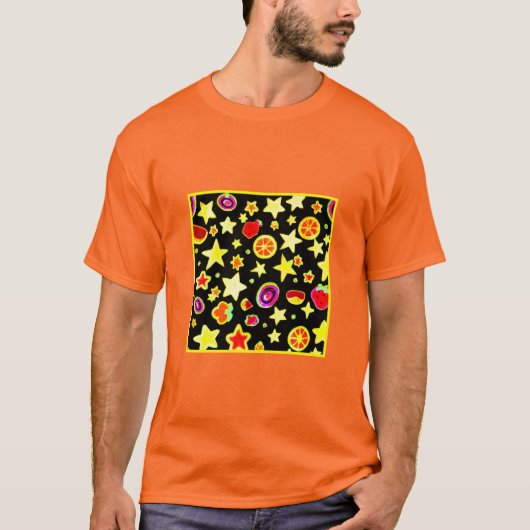 Vibranend farbiges Explosionssternmuster T-Shirt (Vorderseite)