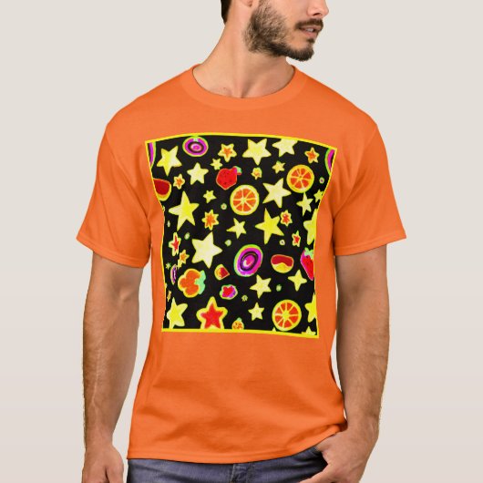 Vibranend farbiges Explosionssternmuster T-Shirt (Vorderseite)