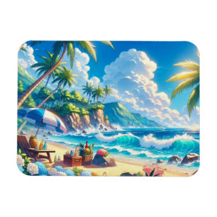 Vibranend Tropical Island Beach Watercolor Magnet