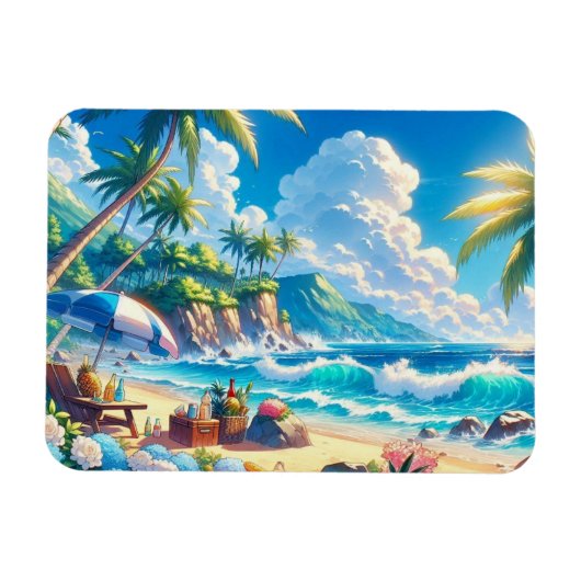 Vibranend Tropical Island Beach Watercolor Magnet (Horizontal)