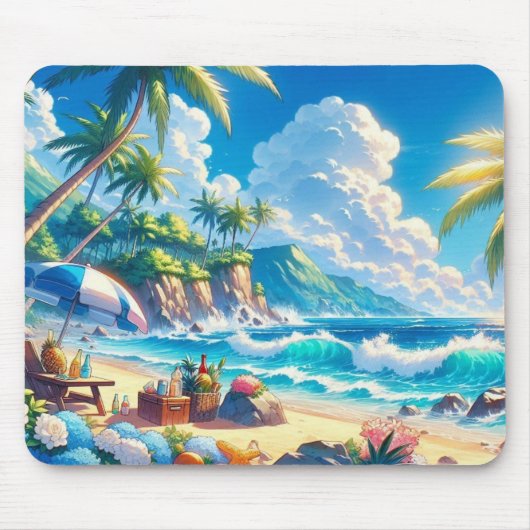 Vibranend Tropical Island Beach Watercolor Mousepad (Vorne)