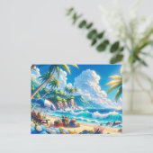 Vibranend Tropical Island Beach Watercolor Postkarte (Stehend Vorderseite)