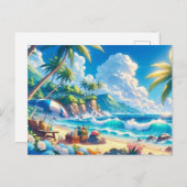 Vibranend Tropical Island Beach Watercolor Postkarte (Vorne/Hinten)