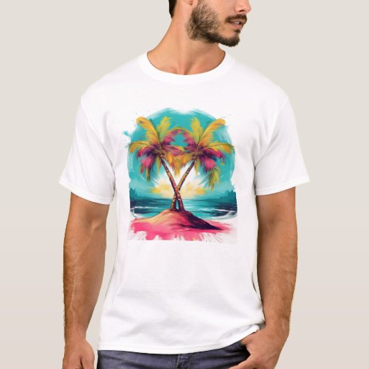 Vibranend Tropical Palm Tree Illustration T-Shirt (Vorderseite)