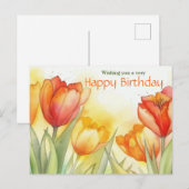 Vibranend Watercolor Tulip Happy Birthday Postkarte (Vorne/Hinten)