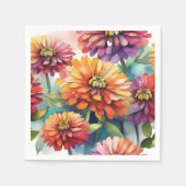 Vibranend Zinnia Blooms Abstrakte Wasserfarbe Serviette (Vorderseite)
