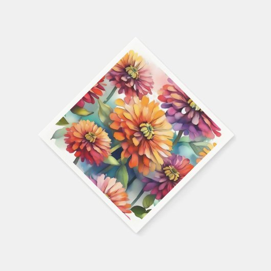 Vibranend Zinnia Blooms Abstrakte Wasserfarbe Serviette (Ecke)