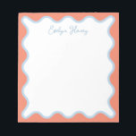 Vibranful Blue Peach Wavy Zigzag Border Notizblock<br><div class="desc">Perfektes Geschenk für jeden,  der farbenfrohe und helle Notizblöcke mit blau-pfirsichfarbenem Rahmen Lieben. Für eine erweiterte Anpassung dieses Designs,  z.B. das Ändern des Layouts,  des Schriftartes oder der Textgröße,  klicken Sie bitte auf den obigen Button "KENNEN". Bitte kontaktieren Sie mich für weitere Fragen!</div>