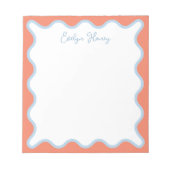 Vibranful Blue Peach Wavy Zigzag Border Notizblock (Vorderseite)