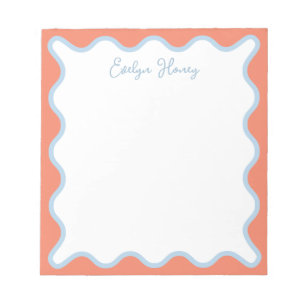 Vibranful Blue Peach Wavy Zigzag Border Notizblock