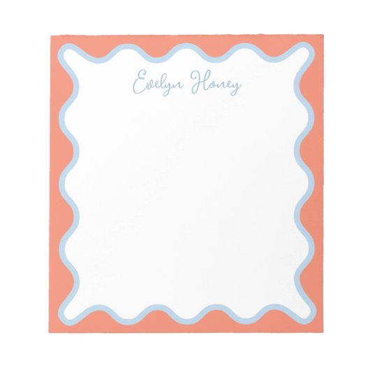 Vibranful Blue Peach Wavy Zigzag Border Notizblock (Vorderseite)