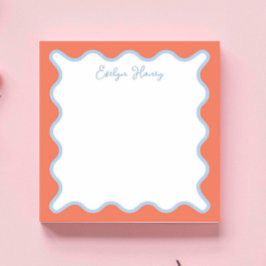Vibranful Blue Peach Wavy Zigzag Border Notizblock
