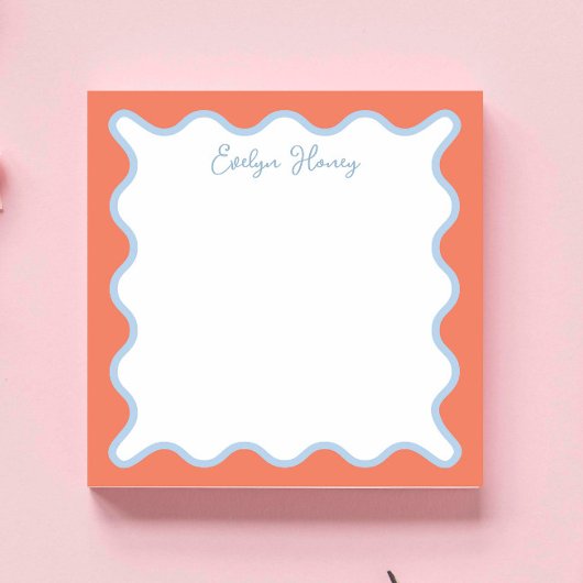 Vibranful Blue Peach Wavy Zigzag Border Notizblock