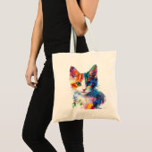 Vibranful Cat Face Tote Bag - farbenfrohe künstler Tragetasche (Vorderseite (Produkt))