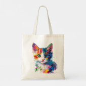 Vibranful Cat Face Tote Bag - farbenfrohe künstler Tragetasche (Rückseite)