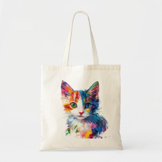 Vibranful Cat Face Tote Bag - farbenfrohe künstler Tragetasche (Vorne)