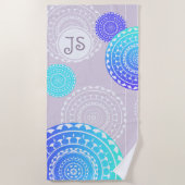 Vibraning Aqua Blue Random Mandala Monogram Strandtuch (Vorderseite)