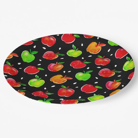 Vibraning Watercolor Apples Muster Pappteller (Schrägansicht)