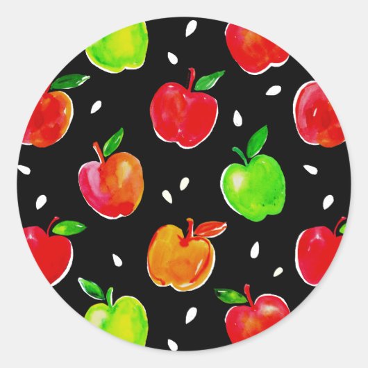 Vibraning Watercolor Apples Muster Runder Aufkleber (Vorderseite)